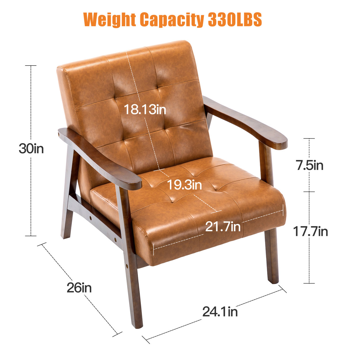 Havva 21.65'' Wide Tufted Artificial Leather Mid-Century Modern Armchair